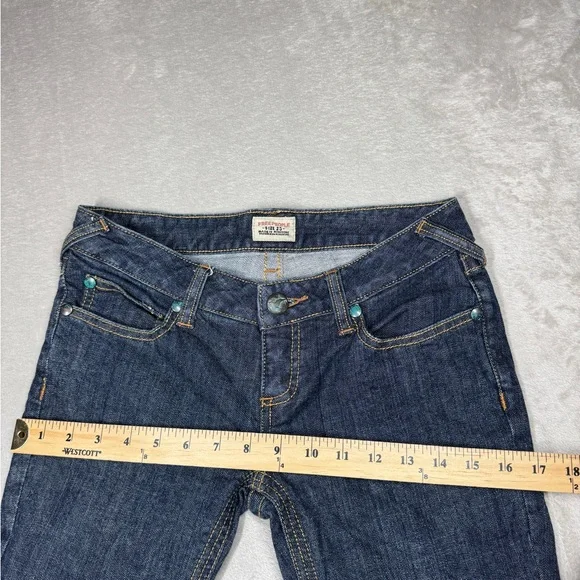 Vintage Y2K Free People Low Rise Zip Fly Flare Dark Blue Wash Blue Jeans Size 25 - Picture 6 of 15